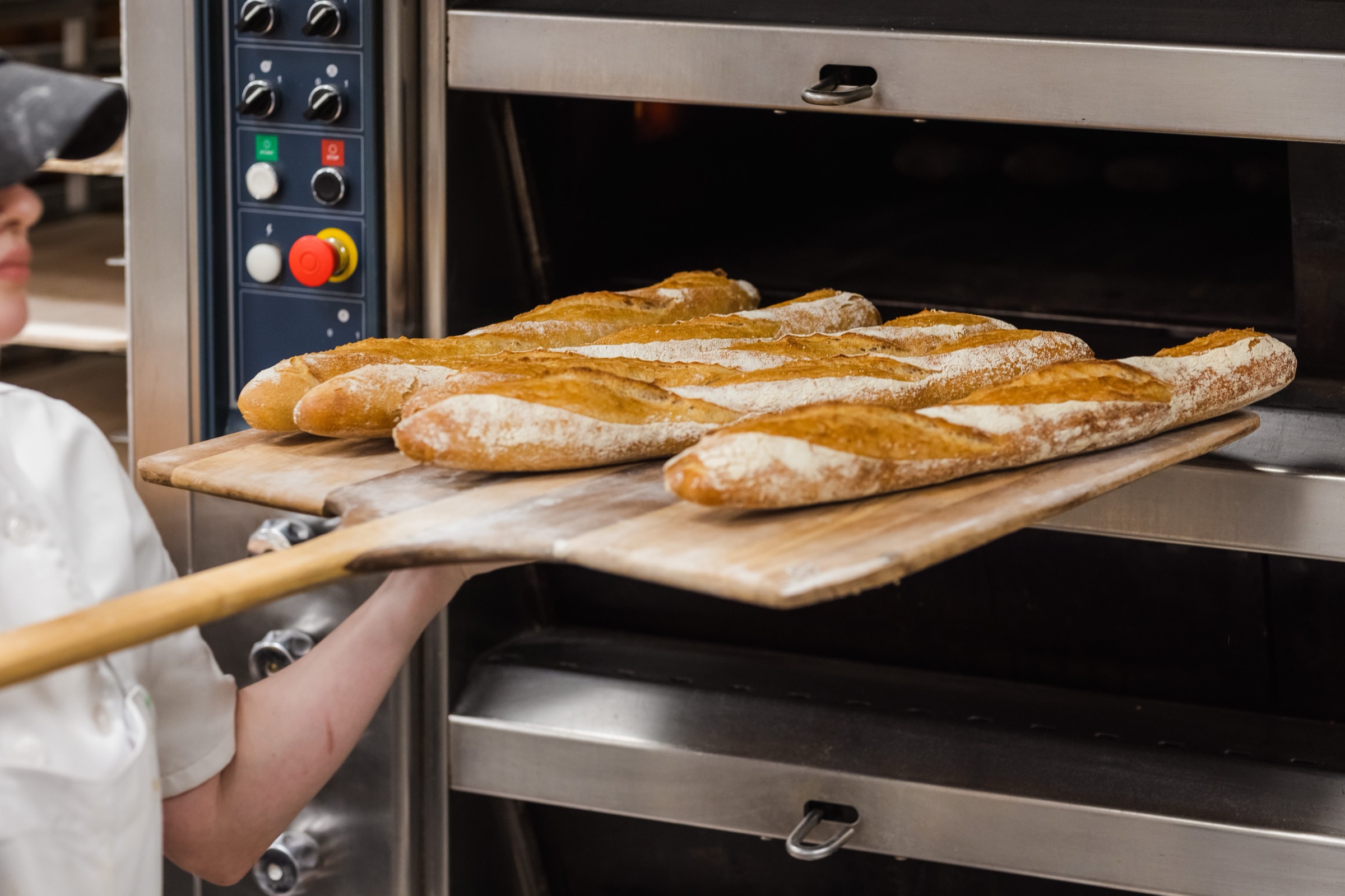Baguettes baking in the oven