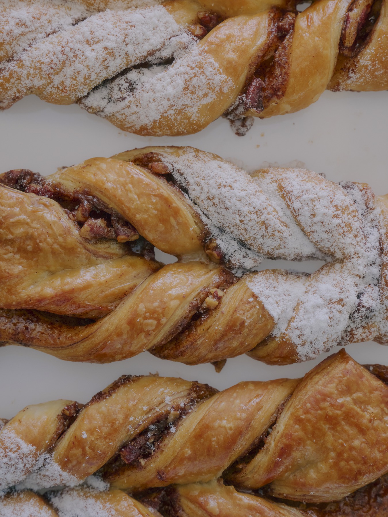 Twisted laminated pastry on display