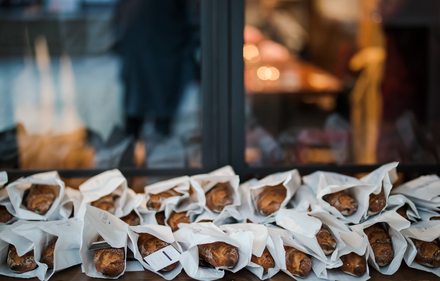 Wrapped croissants arranged for service