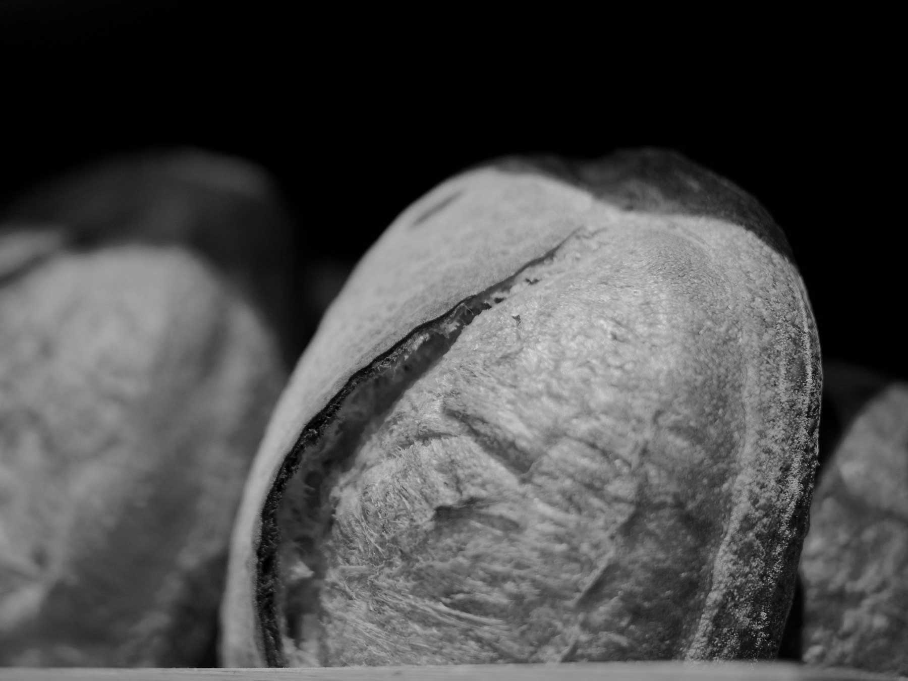 Black and white close-up of a fresh baked loaf